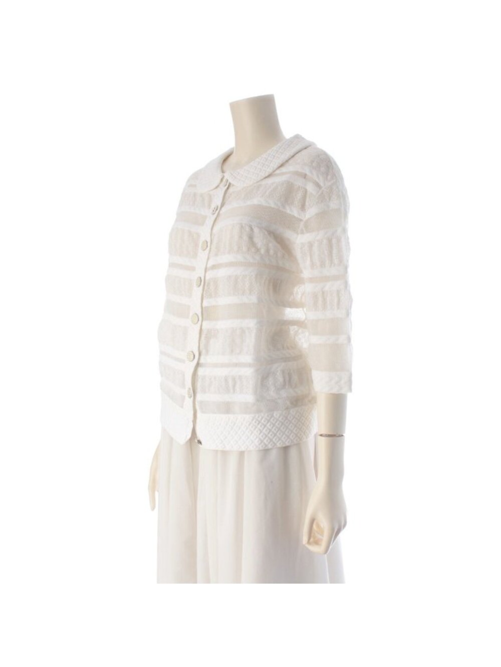 ★SOLD★ Chanel Cotton Lace Mesh Coco Button Blouse White 38 - Picture 2 of 10